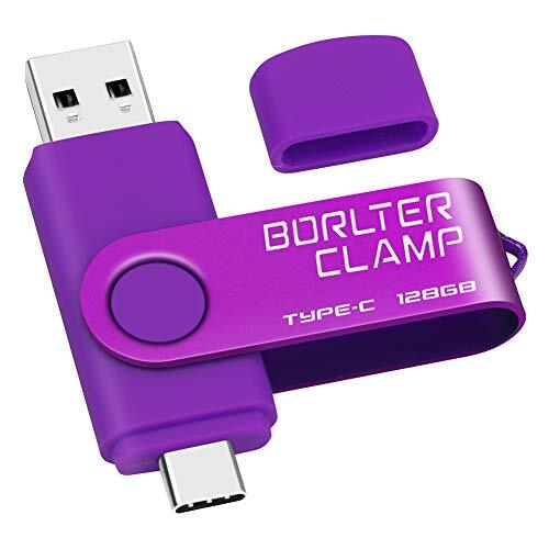 BORLTER CLAMP 128GB Type C USB-stick, BorlterClamp USB 3.0 Geheugenstick 2 in 1 OTG USB-Flashstation voor Android-Smartphones Samsung S10/S9/S8/Note 9, LG, Huawei, enz, Tablets en Computer (Paars)