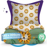 Slaapspeciaal eazydekbed® Kiddo – Wild – 140x200 cm – Kinderdekbed met Print + Kussensloop – All Year Dekbed – 100% Katoen – Dekbed Zonder Overtrek – Hoesloos Dekbed – Hypoallergeen – Anti-allergeen – Wasbaar & Drogergeschikt – Warm