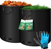 Kesser Tuinafvalzak Tuinzak Set Bladzak incl. Handschoenen - Zelf Staand 4 Handvatten Stabiel Robuust & Opvouwbaar - Bladzakken Maaisel Tuinzakken voor Tuinafval Groenafval - 2x 500 Liter, Zwart