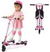 Trottinette pliante à 3 roues, réglable, avec roues LED, capacité de 50 kg, couleur rose