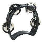 A-Star Kleine Halve Maan Plastic Cutaway Design Tamboerijn, 4 Enkele Metalen Jingle Bells - Zwart