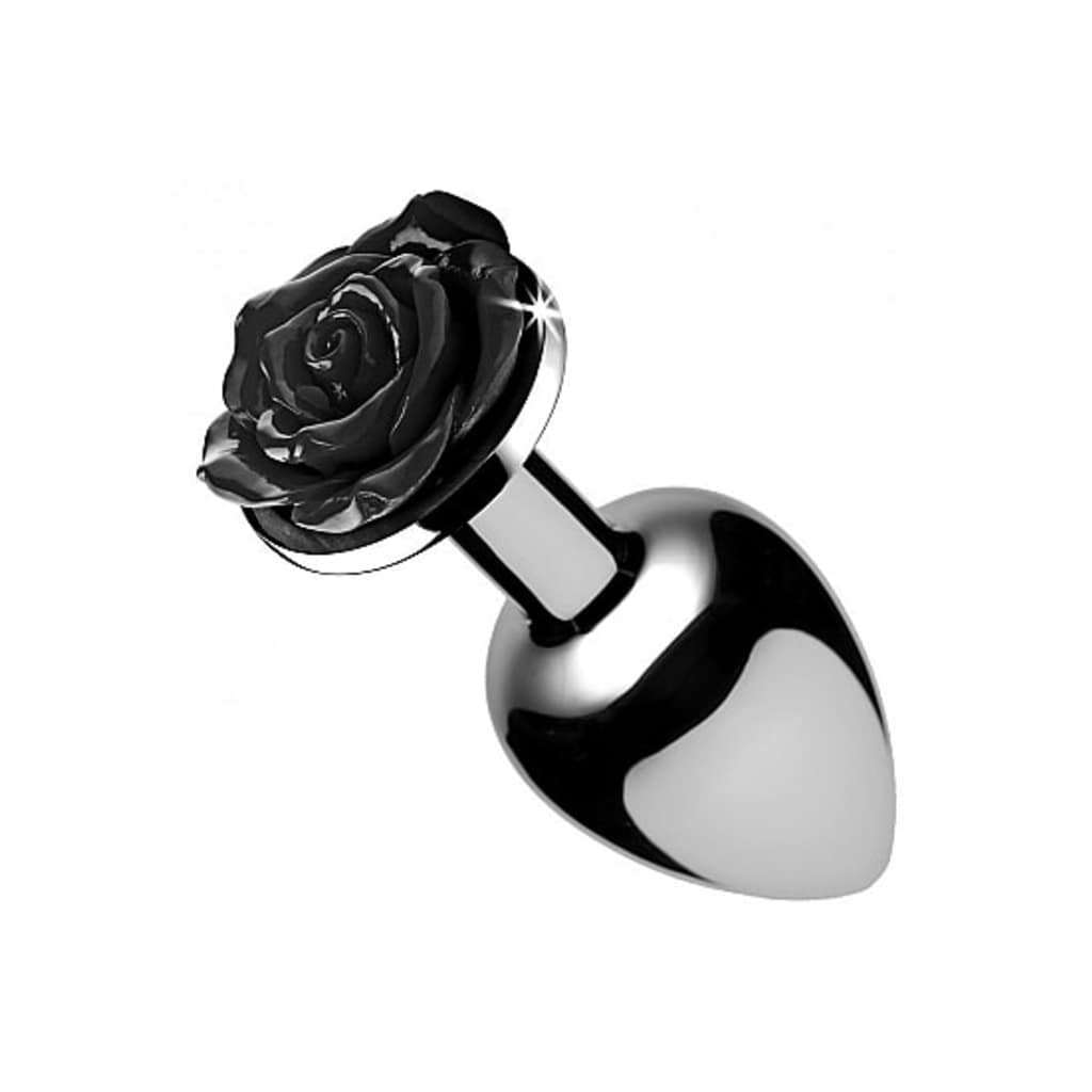 XR Brands Black Rose Butt Plug - Medium - Black