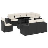 vidaXL 9-delige loungeset met kussens, polyrattan, zwart