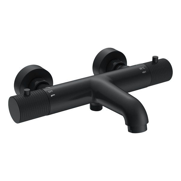 Wiesbaden Ribbd thermostatische badmengkraan mat zwart 15 cm hartafstand