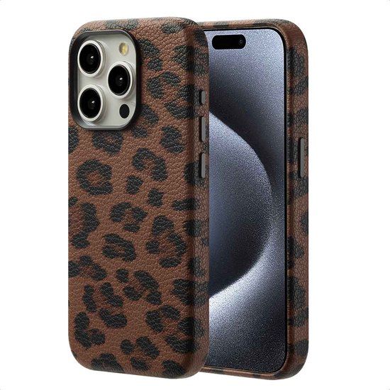 Selencia Sabi Backcover Panterprint met MagSafe voor de Apple iPhone 15 Pro - Mocha Brown
