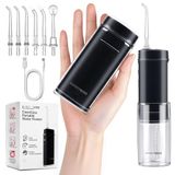 BarberBoss draagbare waterflosser, draadloze monddouche voor op reis, 3 drukniveaus, 6 tips, IPX8 telescopische watertank, USB-C oplaadbare zakflosser, QR-7112 (zwart)