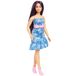 Barbie Fashionistas Pop nr. 231 met paars haar, in strapless denim jurk met vlinderprint, roze riem en laarsjes, HYT89