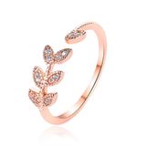 LGT JWLS Lookinggoodtoday Verstelbare Dames Eternity Ring met Leafs - Koper/Rose met Zirkonia Steentjes