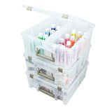 ArtBin Super Satchel Double Deep 3-Pack, draagbare kunst- en knutselorganisatoren met handgrepen, [3] plastic opbergkoffers, rozenaccenten, polypropyleen, helder en goud