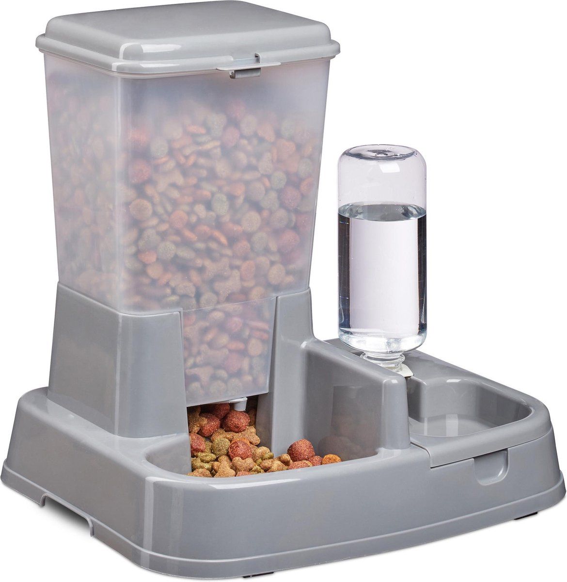 Relaxdays Voer- en drinkbak 2 in 1 - honden katten - voederdispenser - eetbak - waterbak donkergrijs