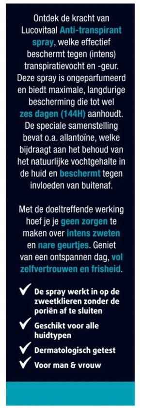 Lucovitaal Anti-Transpirant Spray - 2 x 40 ml - Voordeelverpakking