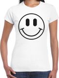 Bellatio Decorations Verkleed shirt dames - Smile / Emoticon - wit - carnaval - foute party - feestkleding XL