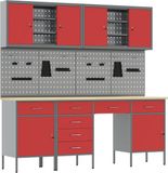vidaXL Werkbankset 10-delig rood staal