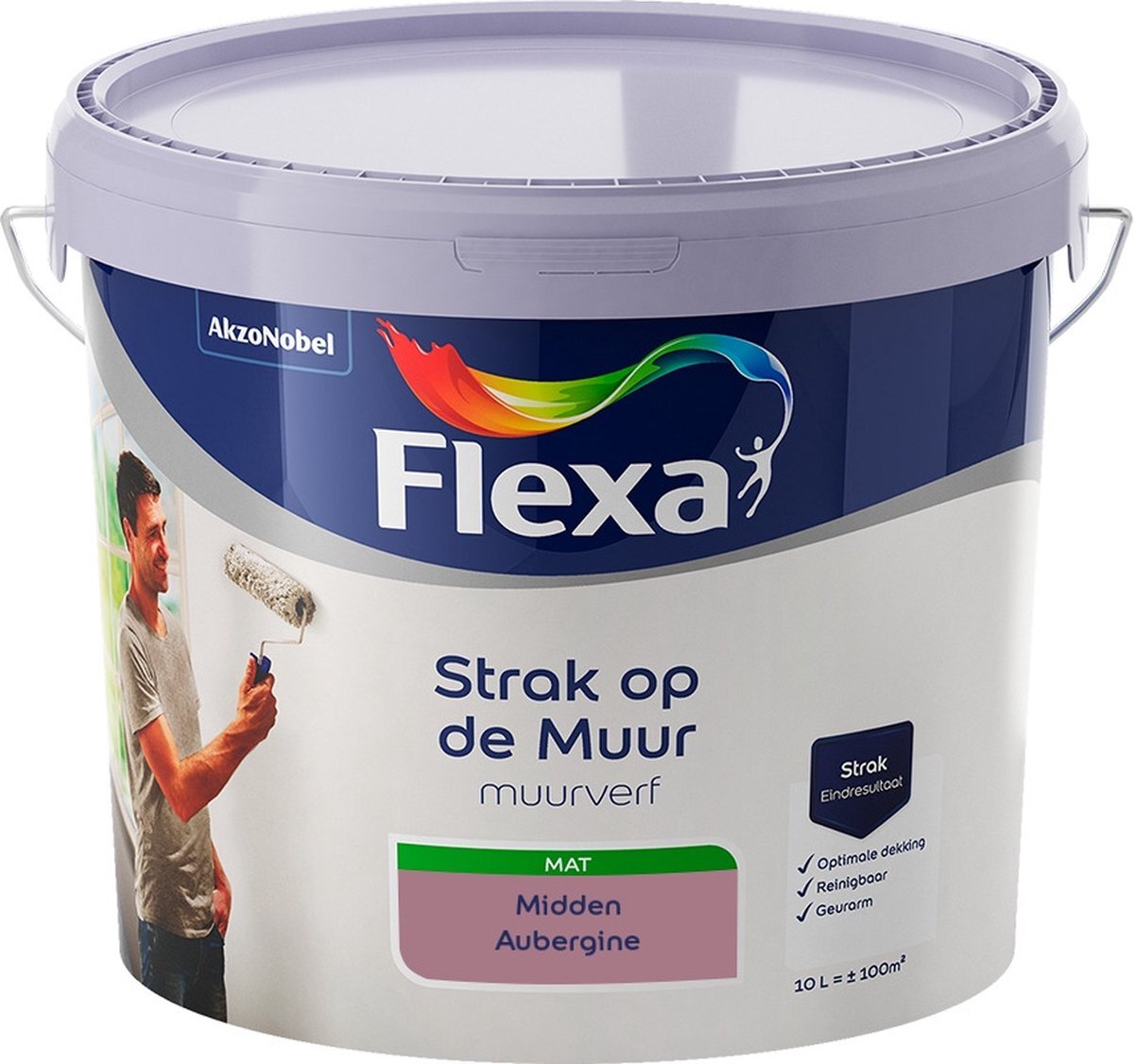 FLEXA Strak op de Muur Muurverf - Mat - Mengkleur - Midden Aubergine - 10 liter