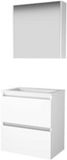 Basic Line Comfort 39 Badkamermeubelset - Ondiep - 60 x 39 cm - Greeploos - 2 Lades - Acryl Wastafel - 1 Kraangat - Spiegelkast - Ice White