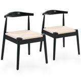 Eetkamerstoelen Lot de 2 chaises de salle à manger avec cordon en papier tressé à la main | Chaise en bois avec dossier incurvé, structure en bois d'hévéa, design nordique