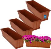 KOTARBAU® 4 st Balkonbak, Bloembak voor Balkon, Kunststof, 60 x 18 x 14 cm, Plantenbak, Terracotta, Plantenbak Balkon, met Schotel, Rechthoekig