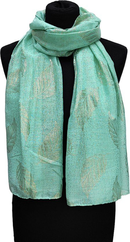 Lange Dunne Sjaal - Aqua Groen - Goud/Zilver - 180 x 70 cm