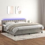 vidaXL Boxspringbed met matras en LED-verlichting, lichtgrijs, 200x200 cm, fluweel