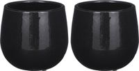 Mica Decorations - Pot de fleurs - 2x pièces - céramique - noir brillant/tacheté - D14/H12 cm