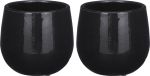 Mica Decorations - Pot de fleurs - 2x pièces - céramique - noir brillant/tacheté - D14/H12 cm