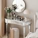 FloraGrace Table d'appoint demi-lune avec verre miroir et tiroir - Gris Argent - 120x38x78 cm