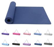 Yogamats Tapis d'entraînement - Surface antidérapante et texturée - TPE - 183 x 61 cm, 6 mm - Sangle de transport - Bleu foncé