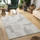 Mia's Carpets Theo Modern laagpolig met high-low effect, 3D-effect, hoge pooldichtheid, zacht, geometrisch patroon, crème, 120 x 170 cm