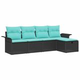 vidaXL - Tuinbank - Set - 4 zitplekken - Zwart/ Blauw - Polyrattan