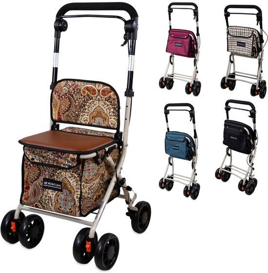 Mobiclinic Coliseo - Boodschappentrolley Rollator - Met Zitje - Inklapbaar - 4 Wielen - Bruin