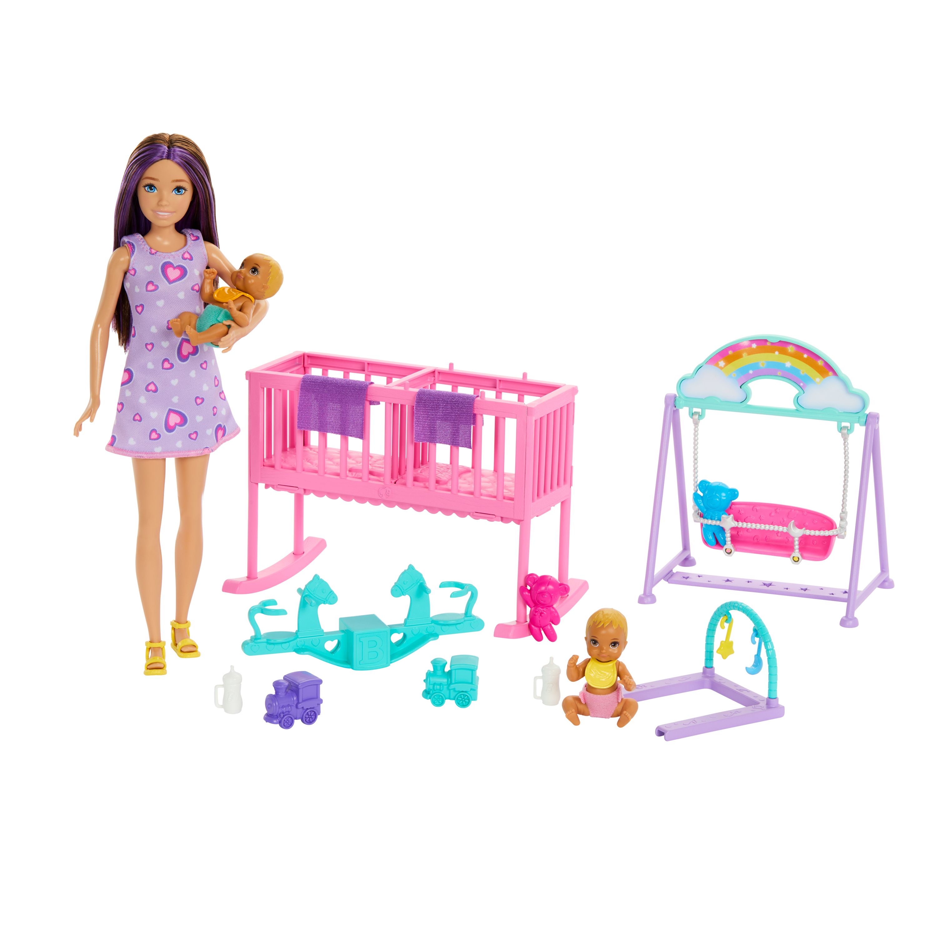 Barbie Skipper Babysitters Inc. Skipper Babysitter, Babykamerspeelset met pop, tweeling en accessoires