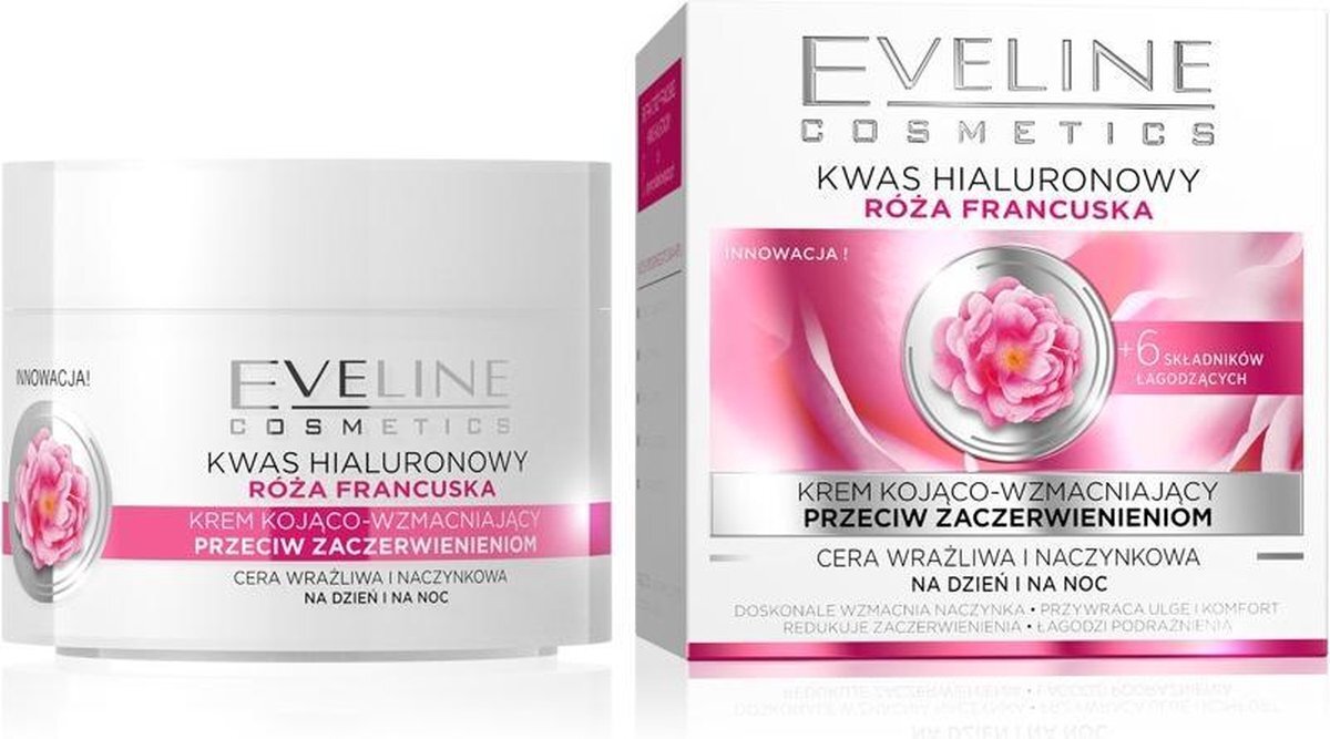 Eveline Cosmetics ROSA+ HYALURON antirimpelcrème tegen rode vlekken, 50 ml