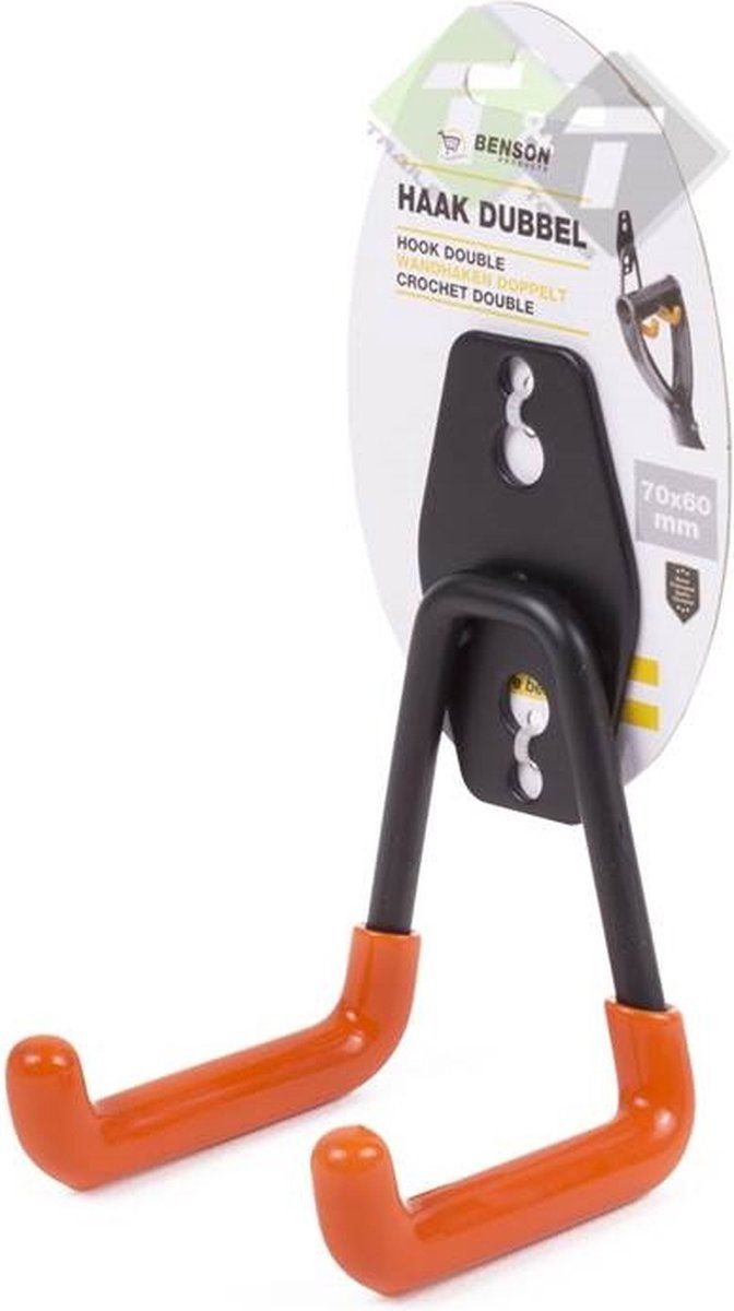 Benson Dubbele Opberghaak - Gereedschapshaak - Zwart - Kunststof - 70 x 60 mm