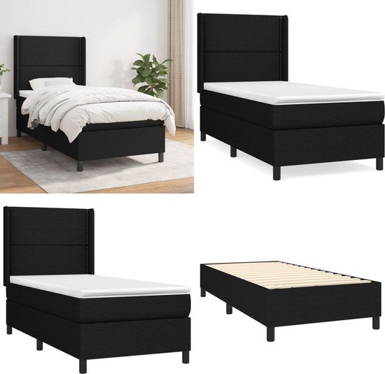 vidaXL Boxspring met matras stof zwart 90x190 cm
