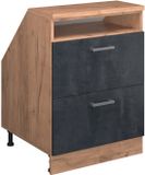 Vicco R-Line Keukenkast voor schuine wand – 60 cm met 2 laden, kastromp 60 cm diepte Zwart beton