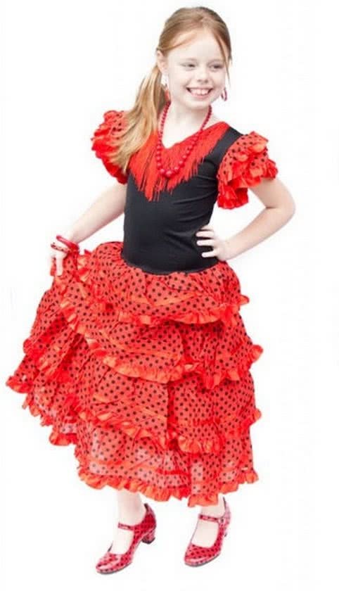 Spaansejurk NL Spaanse jurk - Flamenco - Rood/Zwart - Maat 116/122 8 - Verkleed jurk
