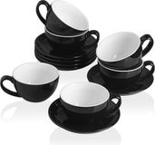 Holland Connections Set de 6 Tasses à Café et Soucoupes - Tasses à Cappuccino et Espresso en Céramique pour Latte et Americano - 250 ml