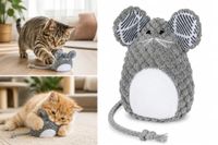 FLAMINGO Mazzo kattenspeelgoed, muis, grijs, 9,3 x 6,5 x 11,3 cm, met kattenkruid, afgewerkt met corduroy