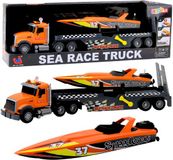 LEAN TOYS Camion Avec Bateau À Moteur À Remonter Lumières Et Sons Orange Set