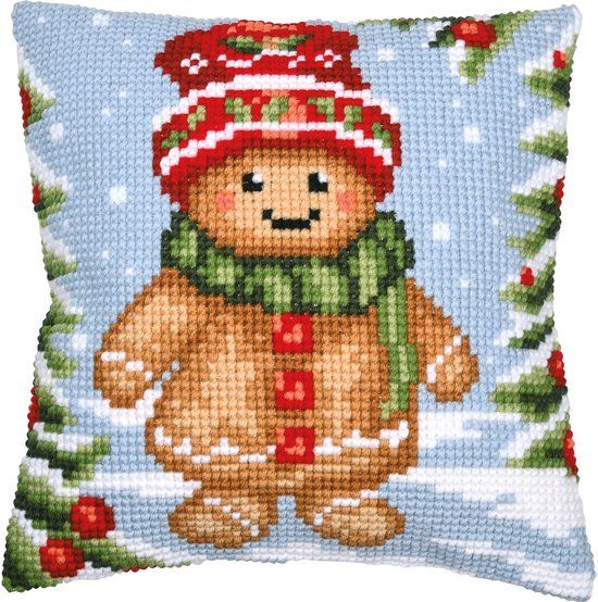 Vervaco Kruissteekkussen kit Kerst Gingerbread guy