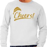 Bellatio Decorations Foute Kersttrui/sweater voor heren - cheers! - grijs - glitter goud - kerstfeest M