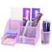 Flexzion Bureau Caddy Organizer Paars Metalen Mesh Kantoorbenodigdheden Organizer Caddy Bureau Accessoires Set voor Vrouwen Mannen Studenten, 6 Compartimenten met Lade en Pen Houder Bureau Organizer