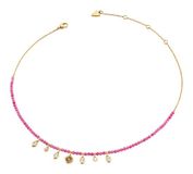 GUESS Jaipur Splendor 16-18" Beads & Charms Necklace Yellow Gold / Fuchsia