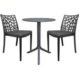 Merkloos Set van 2 stapelbare stoelen met ronde tafel - Zwart