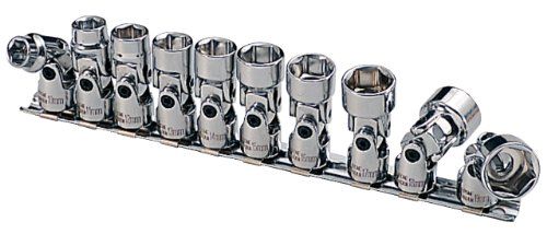 KS Tools 911.3840 3/8" CHROMEplus Dopsleutelset, zeskant met kniegewricht, 10-dlg, 10-19mm