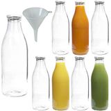 8 Viva Haushaltswaren 8 lege glazen flessen met brede hals voor 1,0 l, melkflessen, sapflessen met witte schroefdop, incl. vultrechter Ø 9 cm