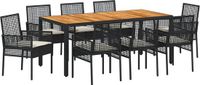 vidaXL Tuin Eettafel Set 9-delig Zwart Polyrattan