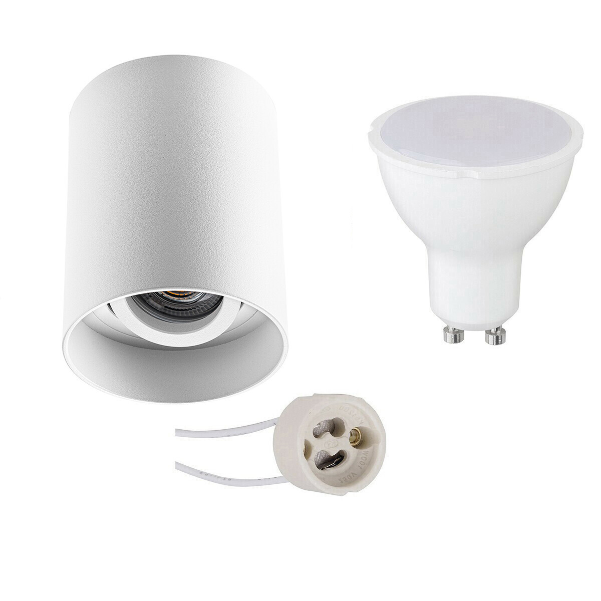 BES LED Voordeelset Opbouwspot Set - Aigi - Pragmi Luxina Pro - GU10 Fitting - Opbouw Rond - Mat Wit - 8W - Warm Wit 3000K - Verdiept - Kantelbaar - Ã˜90mm