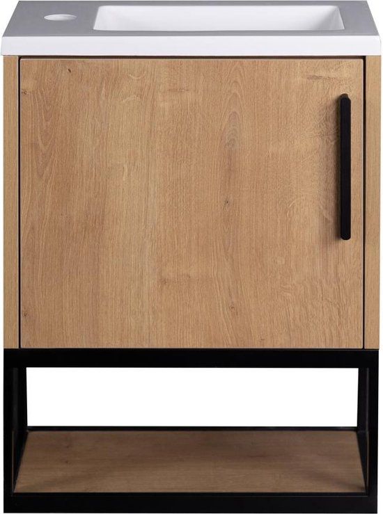 Merkloos Hangend wastafelmeubel met nis - 40 cm - Licht naturel - LOPENA