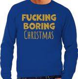 Bellatio Decorations Foute Kersttrui/sweater voor heren - Boring Christmas - blauw - glitter goud S